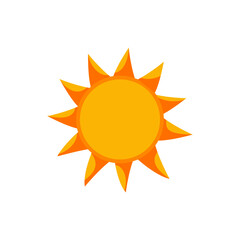 Yellow sun icon. Cartoon sun clip art. Sunset. Shining light rays. Summertime