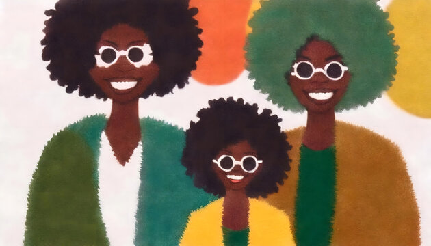 frauen, gesichter, Illustration, Juneteenth, day, Freiheit, Afrikanerin, gruppe, kunst, artwork, design, kretaiv, neu, poster, gestalten, farbe, sonnenbrille, gelb, rot, gr&uuml;n, schwarz, zeichnung, frei