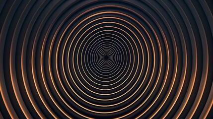 Obraz premium Monochromatic golden tunnel effect with concentric circles creating an illusion of depth and reflective surfaces