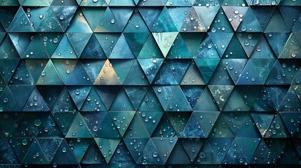 An abstract background with small, tessellated triangles in shades of blue and green, hd quality, digital illustration, geometric precision, high contrast, modern design, elegant simplicity.