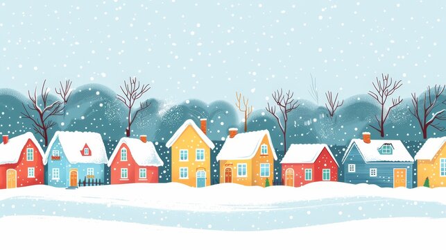 Vintage snowy christmas village landscape for festive holiday greeting cards and illustrations