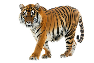 Obraz premium Majestic tiger on a transparent background. showcasing its powerful stance and striking striped fur, embodying strength and grace.