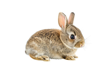 Fototapeta premium Cute brown rabbit sitting upright with alert ears and fluffy fur on transparent background. perfect for spring and Easter themes.