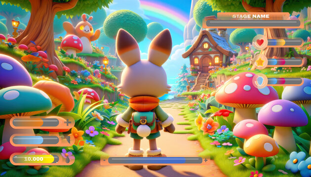 Videogame for children screen, colorful cartoon video game board for kids gaming