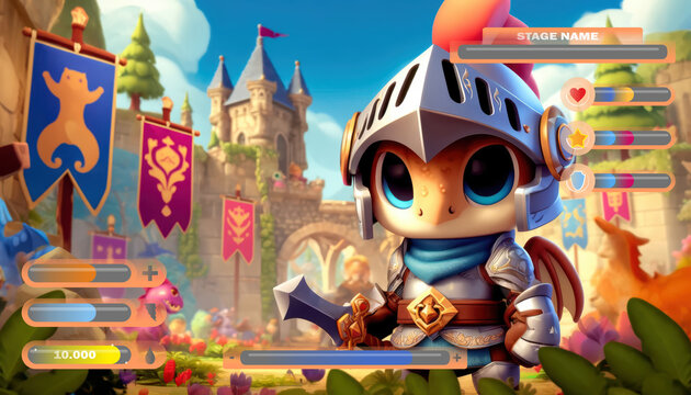 Fototapeta Videogame for children screen, colorful cartoon video game board for kids gaming