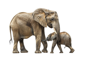 Obraz premium Close-up of an adult elephant with a baby elephant, showcasing the bond and natural behavior in their natural habitat.