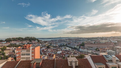 Obraz premium Panorama showing Lisbon famous aerial view from Miradouro da Senhora do Monte tourist viewpoint timelapse