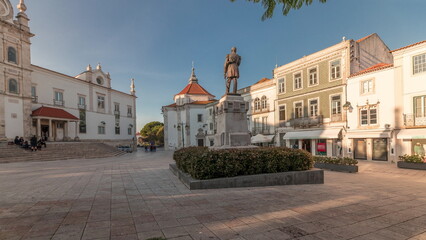 Naklejka premium Panorama showing Sa da Bandeira Square with a view of the Santarem See Cathedral timelapse. Portugal