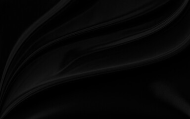 Black gray satin dark fabric texture luxurious shiny that is abstract silk cloth panorama background with patterns soft waves blur beautiful.