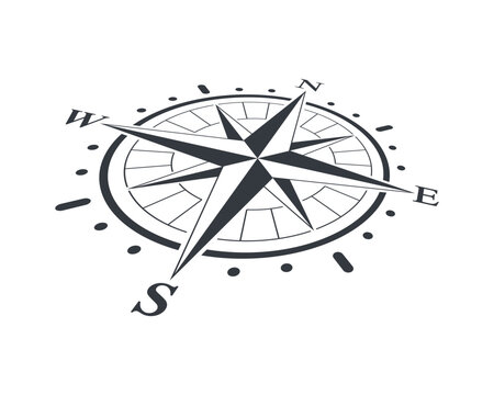 Compass graphic icon. Wind rose sign. Compass in perspective symbol isolated on white background. Vector illustration