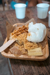 yummy waffle ice cream with crumble