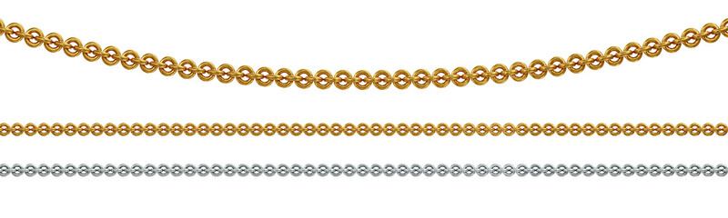 chain assembly connected metal link line gold and silver 3D rendering
