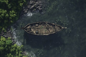 DnD Battlemap Pirate ship battle map style, summary: Island with ship and treasure.