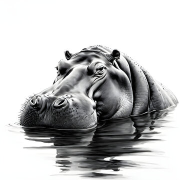 recommend clip art: drawing of a hippo Illustration white background 