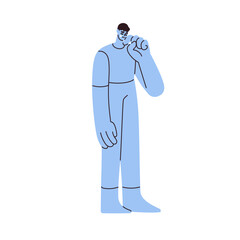 Unhappy sad character crying. Sadness and blue mood concept. Disappointed man in tears. Upset, frustrated, sorrow and grief emotion, expression. Flat vector illustration isolated on white background