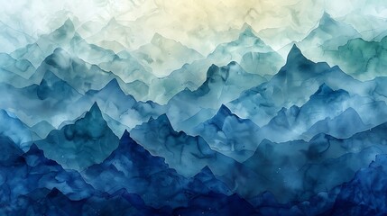 Obraz premium Watercolor filled triangles with soft edges, shades of blue and green, hd quality, digital illustration, smooth blending, geometric precision, modern design, artistic composition, serene and elegant.