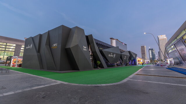 The International Defence Exhibition and Conference, IDEX day to night timelapse. Abu Dhabi, UAE