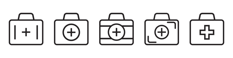 First aid box icon, medical briefcase line icon.