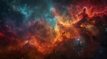 Fototapeta premium An awe-inspiring image of the cosmos, showcasing a vibrant nebula against the backdrop of countless stars, illustrating the vastness and beauty of the universe.
