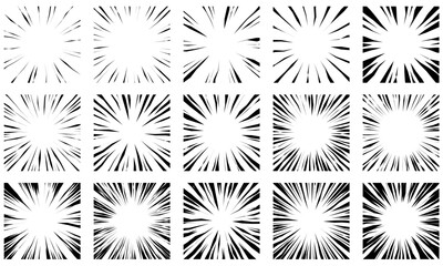 ラフなガタついた線の集中線のセット