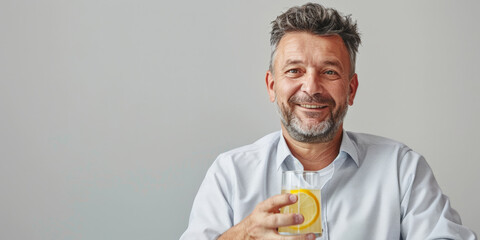 A man enjoying a drink in a sunny outdoor setting.