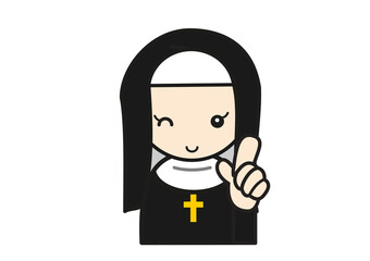 指さしポーズのシスター