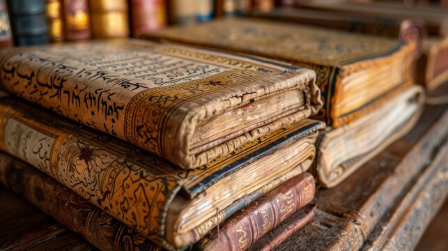 Embracing Diversity Close-Up of Quran, Torah, Bible, and Bhagavad Gita, Symbolizing Interfaith Harmony and Spiritual Unity