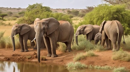Fototapeta premium a herd of elephants against the backdrop of wildlife