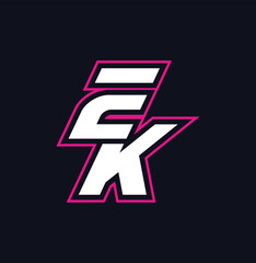 ek initial brand logo mascot, professional logo pink outline