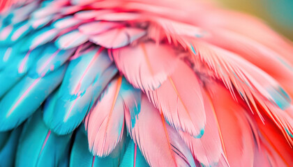 Obraz premium A closeup image capturing the intricate beauty of a vivid pink and blue bird feather