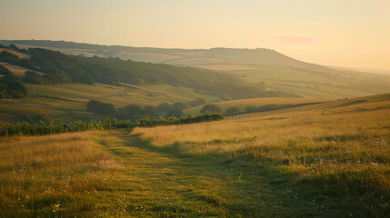 Fototapeta premium Scenic view of the South Downs National Park during summer evening