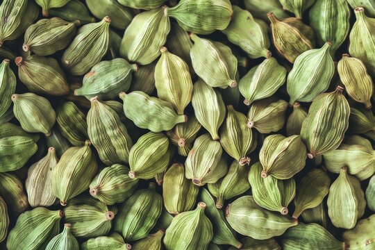 Cardamom texture, green cardamon seeds background, dry kardamon pattern, cardamum spice banner