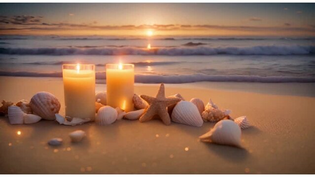 candles and sea shells romantic view 