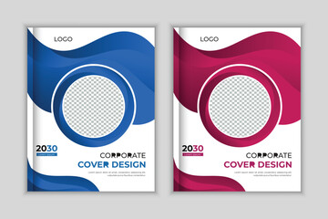 Corporate Book cover design template with blue and pink color set. Presentation book cover templates