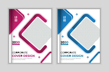 Corporate Book cover design template with Blue and Pink color set. Presentation book cover templates