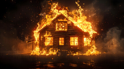 Naklejka premium Fire in the house, House burning