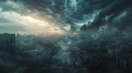 Bizarre dark storm clouds over cityscape