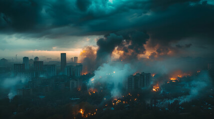 Obraz premium Bizarre dark storm clouds over cityscape