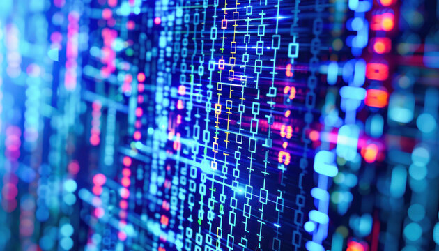 A computer monitor displays an array of binary code, creating a visually captivating scene