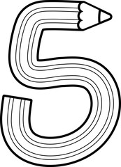 Pencil 5 Five Number Outline Kids Font