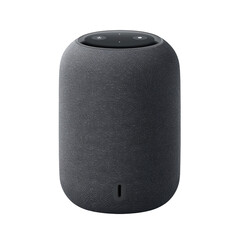 Modern black smart speaker with a sleek cylindrical design, perfect for high-quality audio, smart home integration, and voice control.