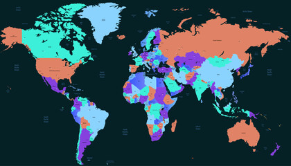 Fototapeta premium World map. Modern color vector map. Silhouette map 
