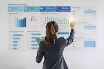 Businesswoman Analyzing Website Analytics Dashboard.