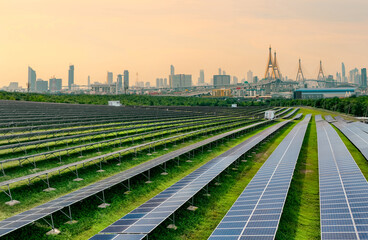 Sustainable city with green energy and net zero emissions. Solar power. Renewable resources....
