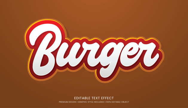 burger food editable 3d text effect template bold typography and abstract style, food logo and fast food brand
