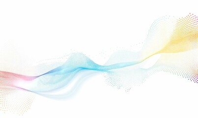 A digital illustration of a white background with an abstract wave pattern made from small colorful dots 