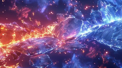 Fototapeta premium magical space background with stars and unique texture and lit with lots of bright reflected light, blue, white purple and orange hues