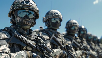 Armed Soldiers Standing in Formation on a Sunny Day
