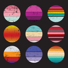Retro vintage circle sunset background grunge sun vector element for t shirt design template