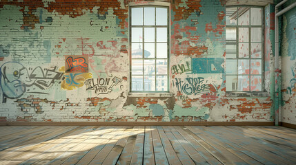 Old abandoned building with a grunge wall, deteriorating structure, urban decay 